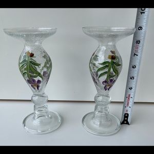 Candlesticks Hand Painted Purple Iris Flowers